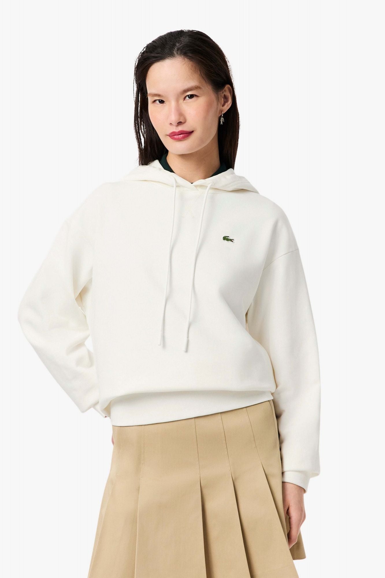 LACOSTE OVERSIZED FLEECE HOODIE en color BLANCO (1)