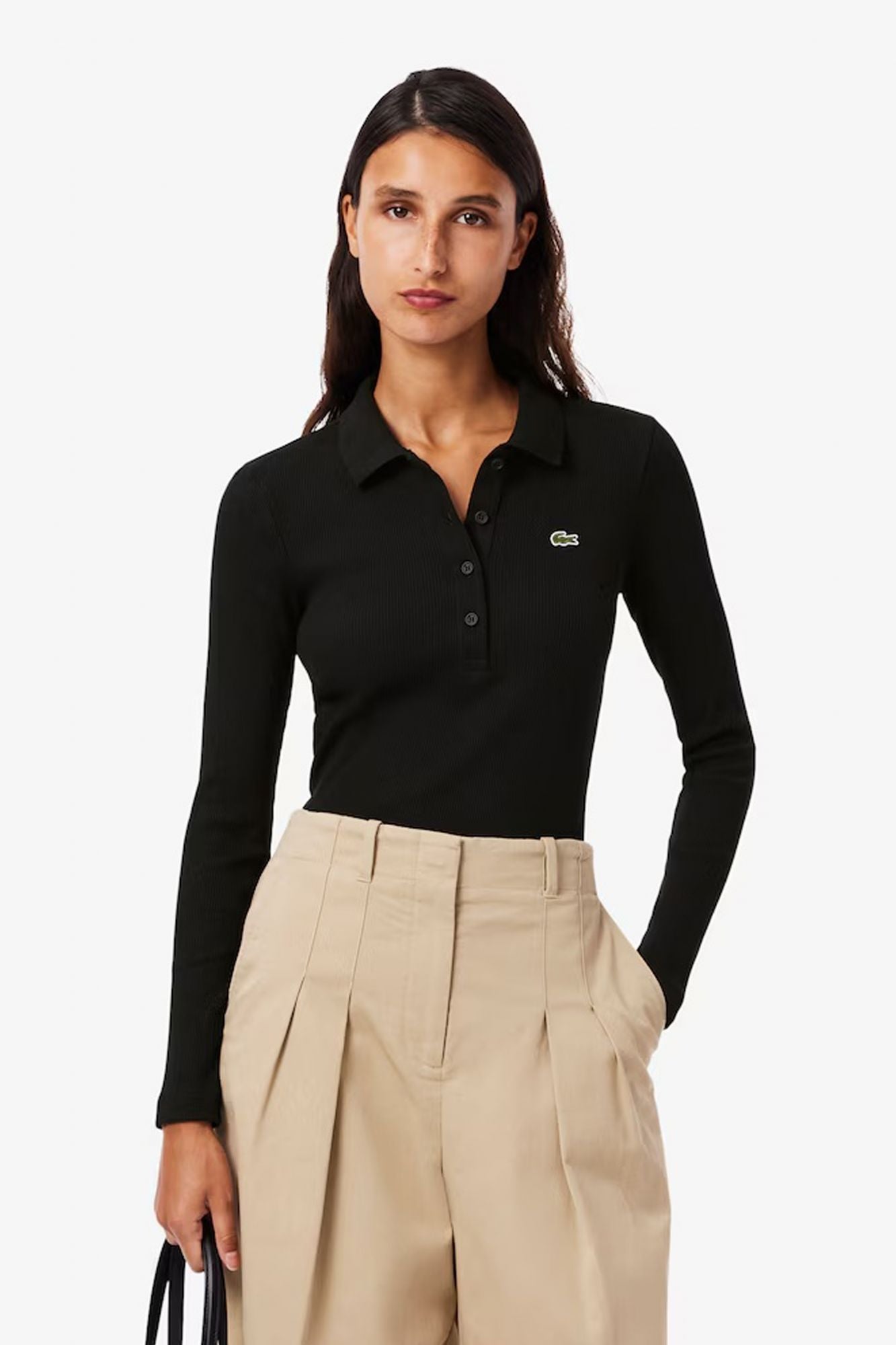 LACOSTE  RIBBED COLLAR SHIRT  en color NEGRO (1)