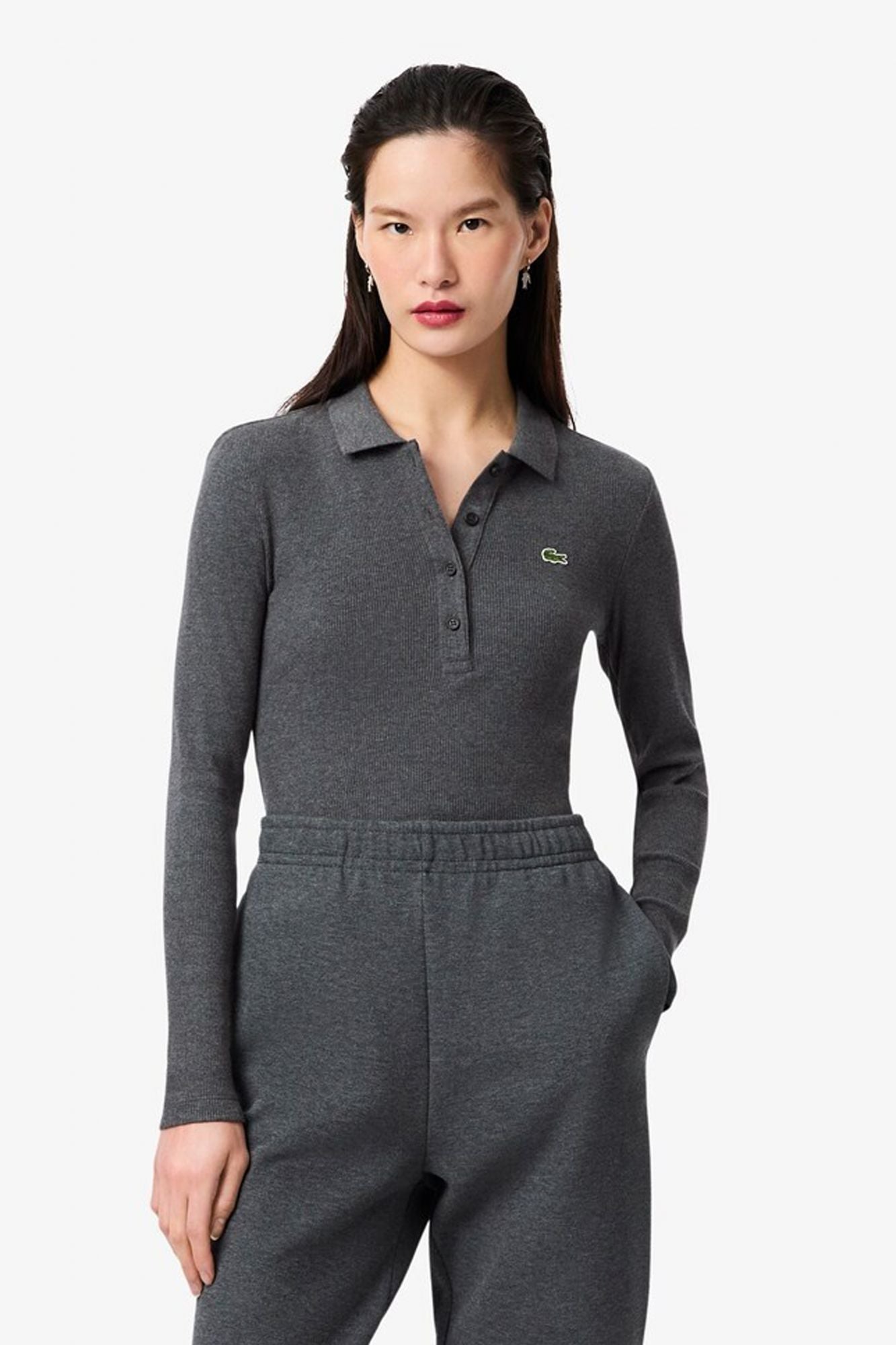 LACOSTE  RIBBED COLLAR SHIRT  en color GRIS (1)