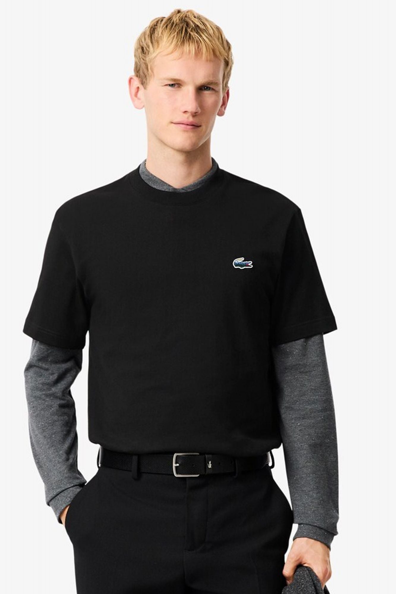 LACOSTE HEAVY JERSEY LANDSCAPE CROCODILE T-SHIRT en color NEGRO (1)