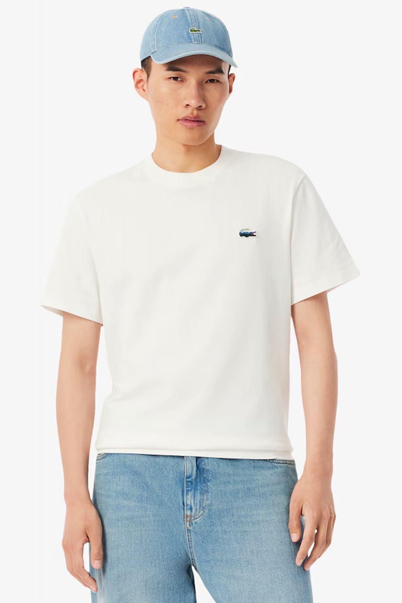 LACOSTE HEAVY JERSEY LANDSCAPE CROCODILE T-SHIRT en color BLANCO (1)