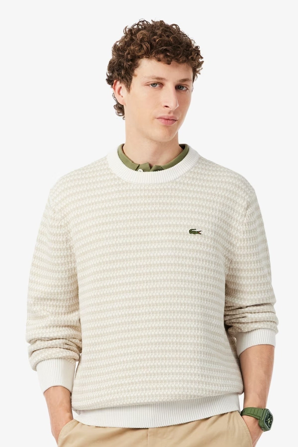 LACOSTE AH8569 CREWNECKS SWEATERS en color BLANCO (1)
