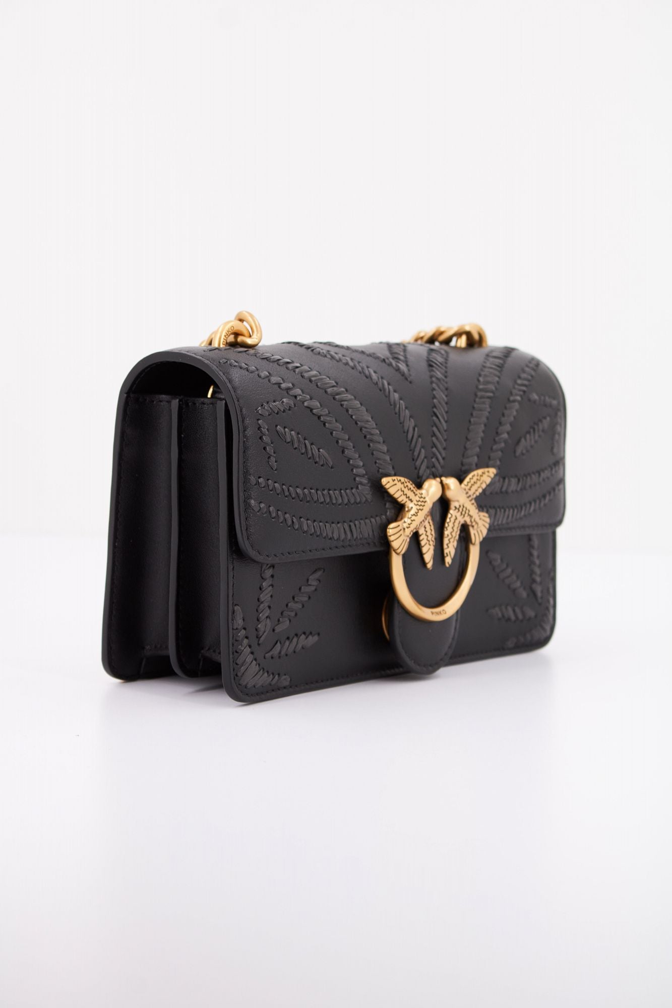 PINKO MINI LOVE BAG SMALL SHOULDER BAG WITH RAFFIA EMBROIDERY en color NEGRO (2)