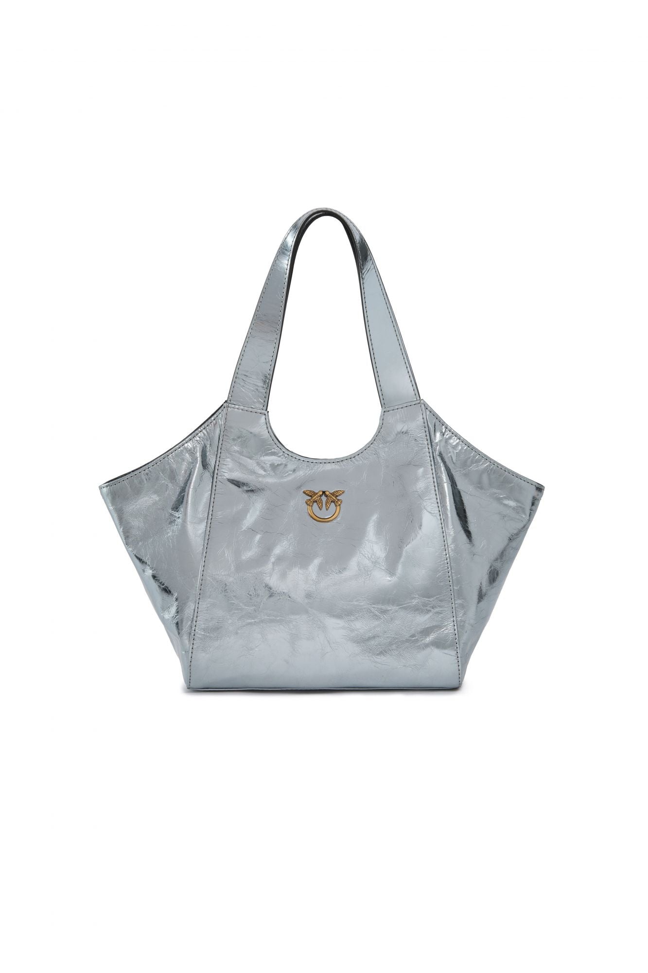 PINKO TOTE MINI BAG USED META en color PLATA (1)