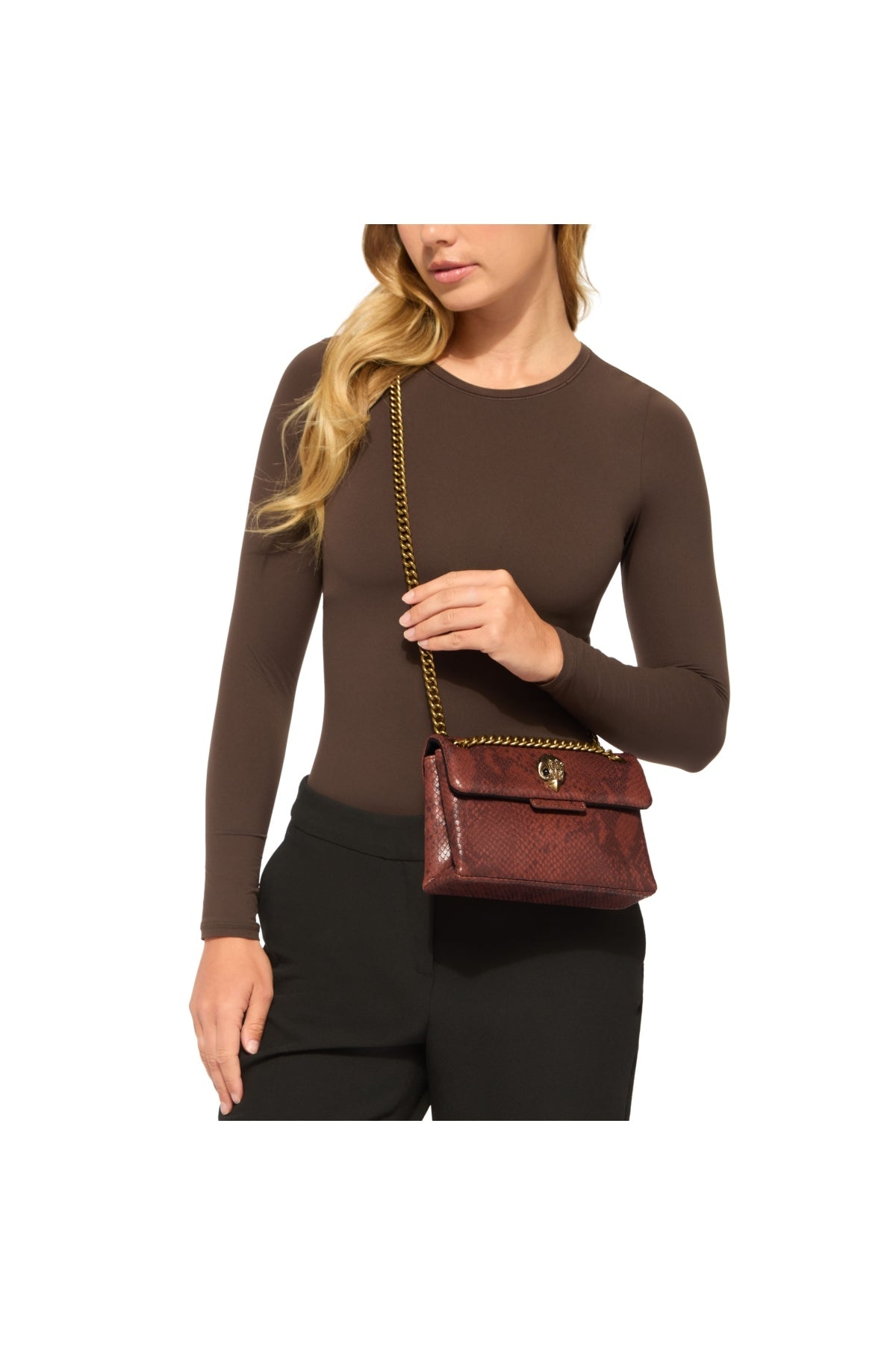 KURT GEIGER LONDON LEATHER MINI KENSINGTON en color MARRON (2)
