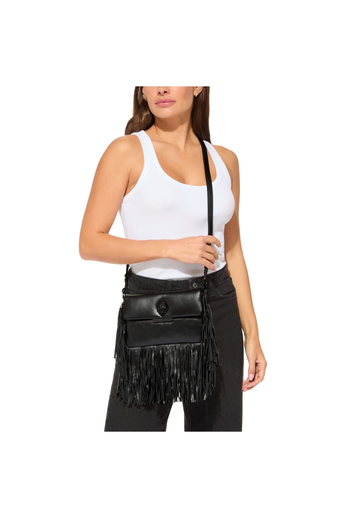 KURT GEIGER LONDON SM OXFORD FRINGE SHOULD en color NEGRO (2)
