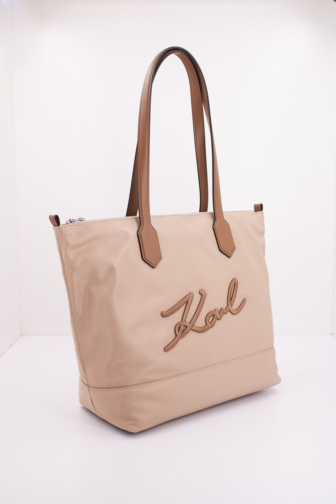 KARL LAGERFELD  K/SIGNATURE NYLON MD TOTE en color MARRON CLARO (2)