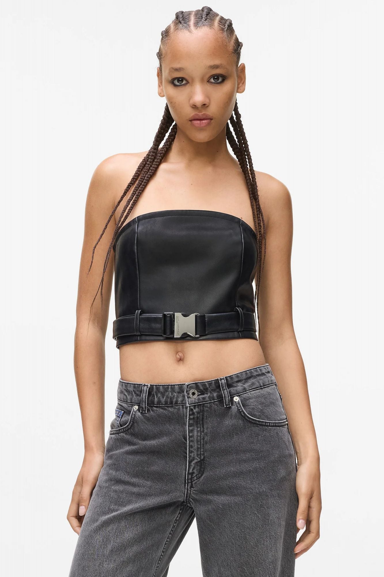 KARL LAGERFELD JEANS KLJ FAUX LEATHER TOP en color NEGRO (1)