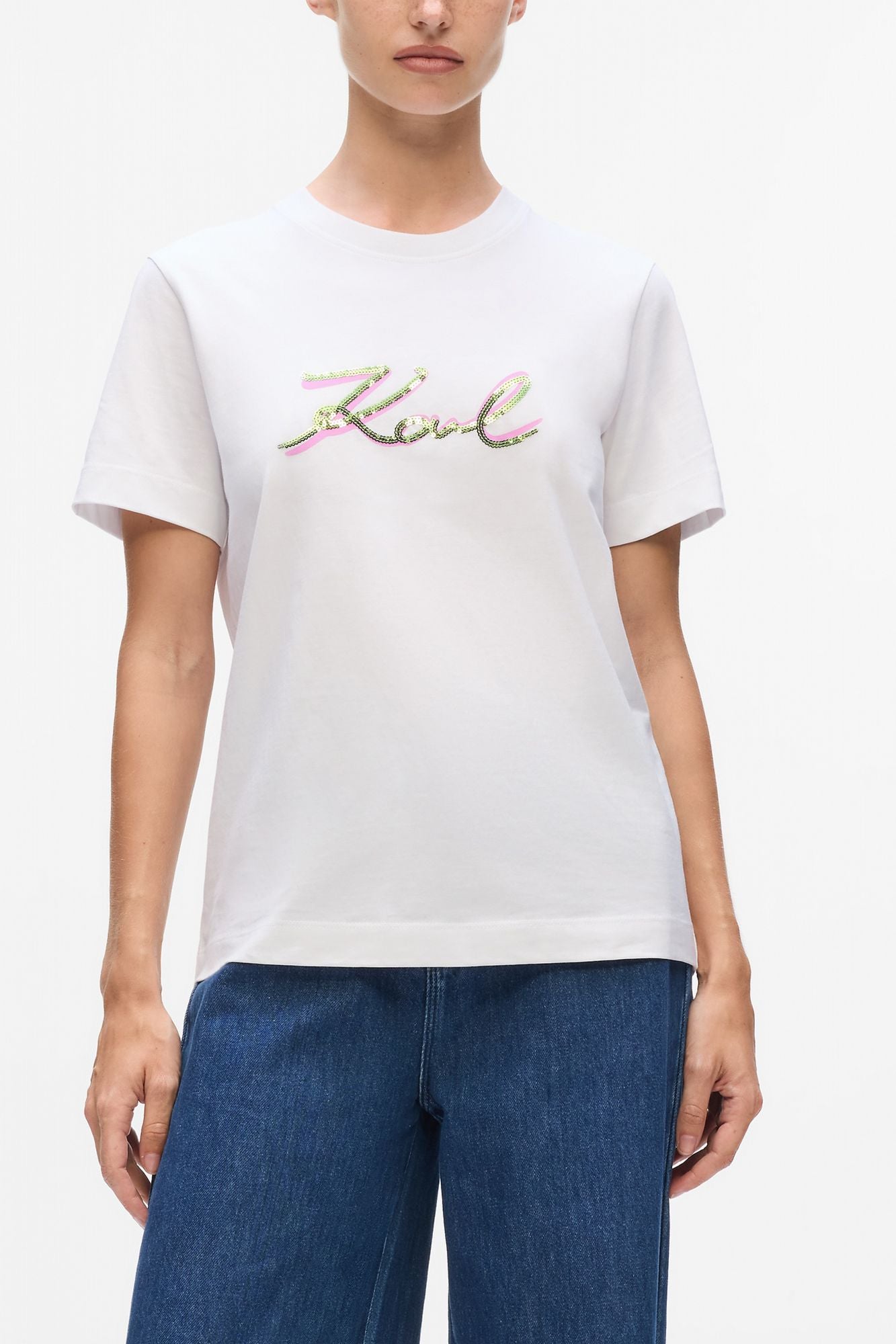 KARL LAGERFELD JEANS SIGNATURE SEQUINS T-SHIRT en color BLANCO (1)