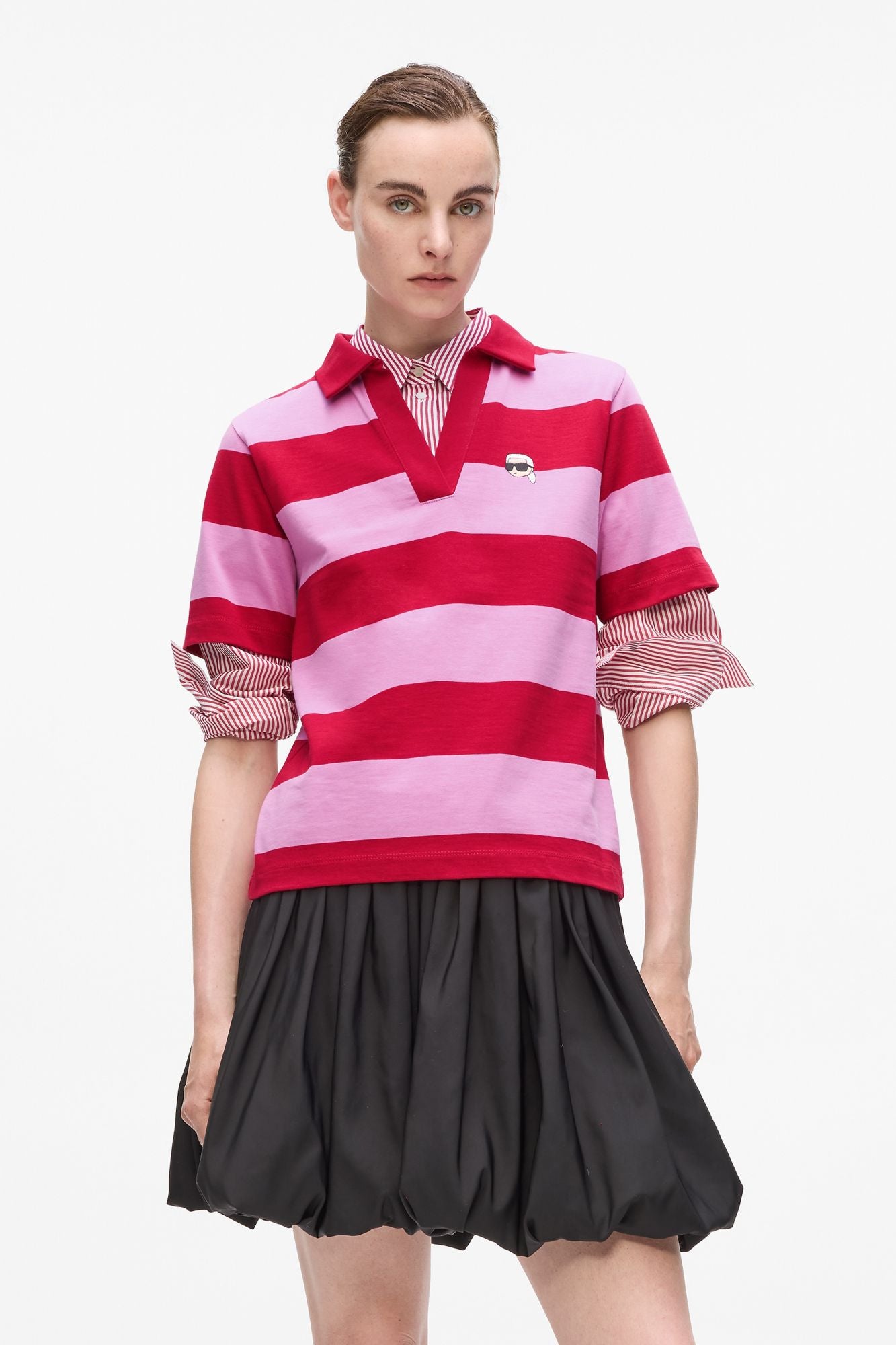 KARL LAGERFELD JEANS IKON PATCH STRIPE SSLV POL en color ROSA (1)