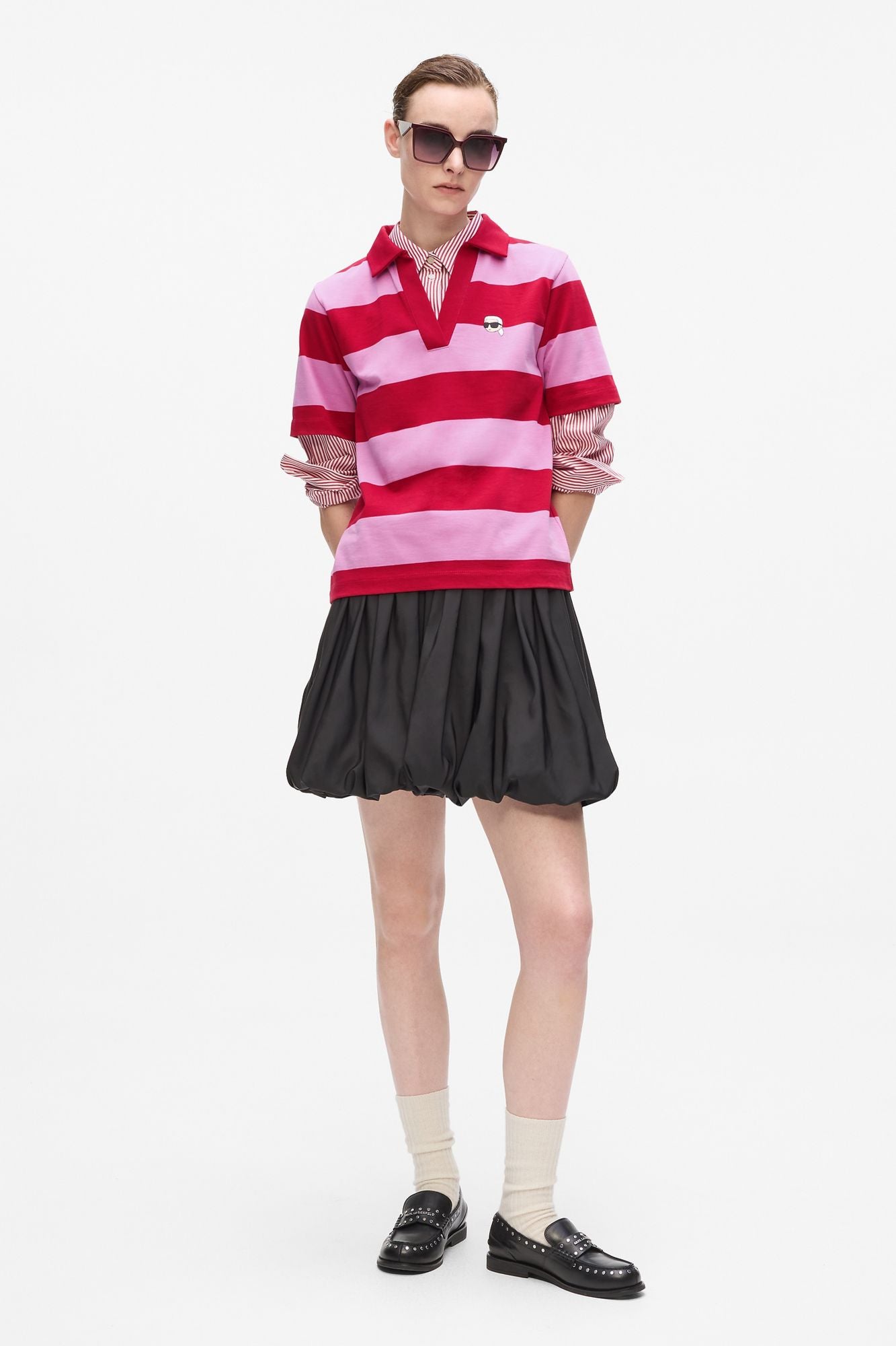 KARL LAGERFELD JEANS IKON PATCH STRIPE SSLV POL en color ROSA (4)