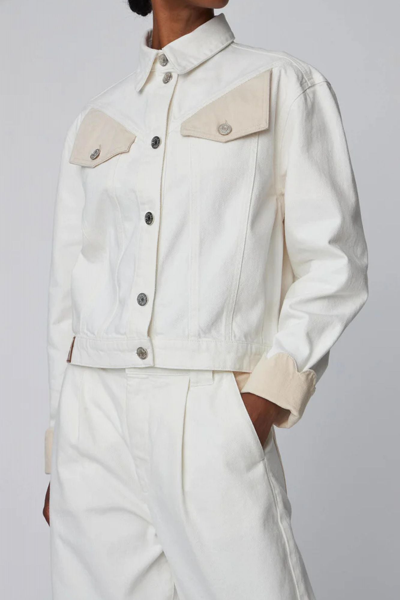 STELLA NOVA TWO-TONED COTTON JACKET en color BLANCO (1)