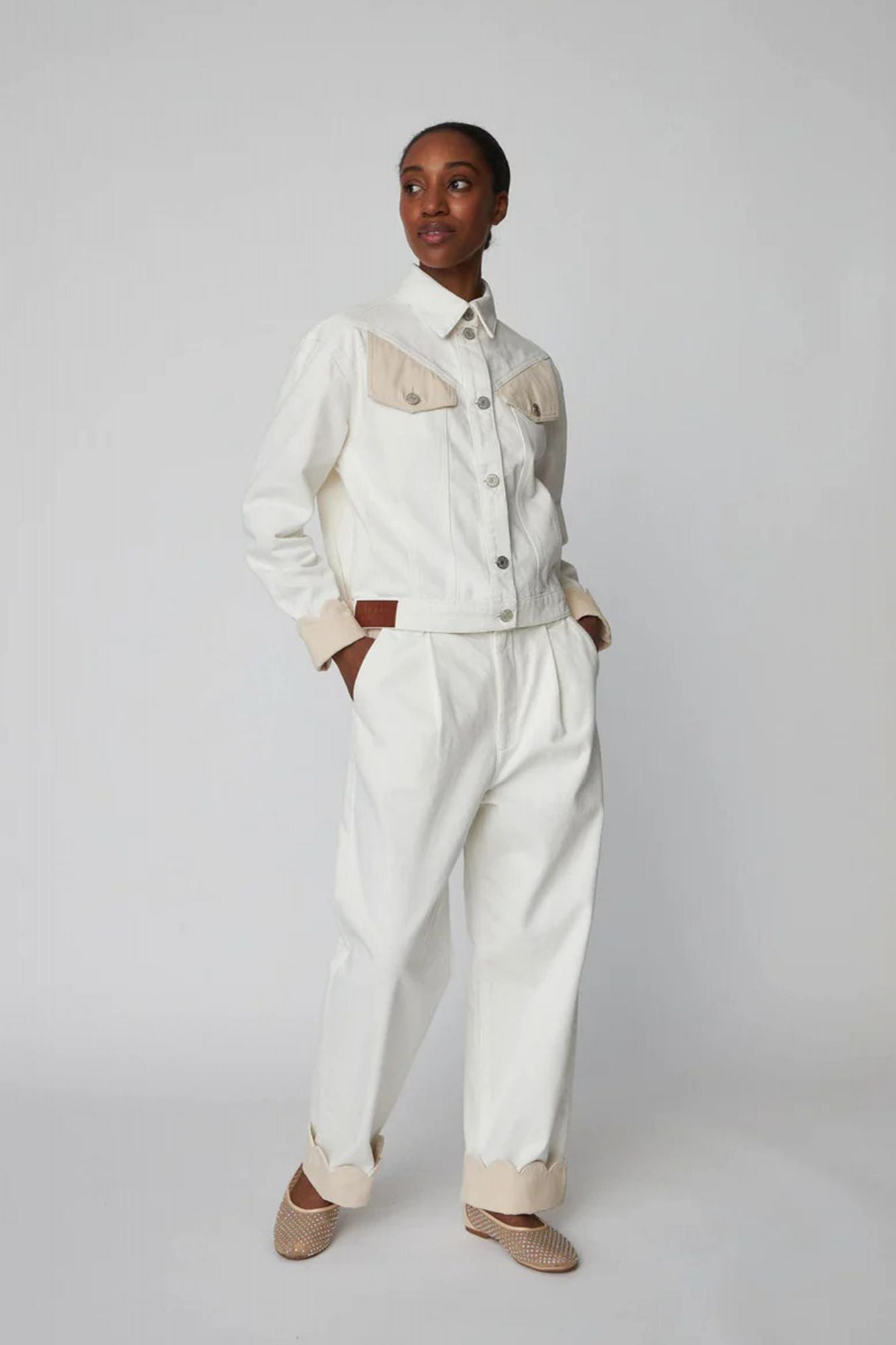 STELLA NOVA TWO-TONED COTTON JACKET en color BLANCO (4)