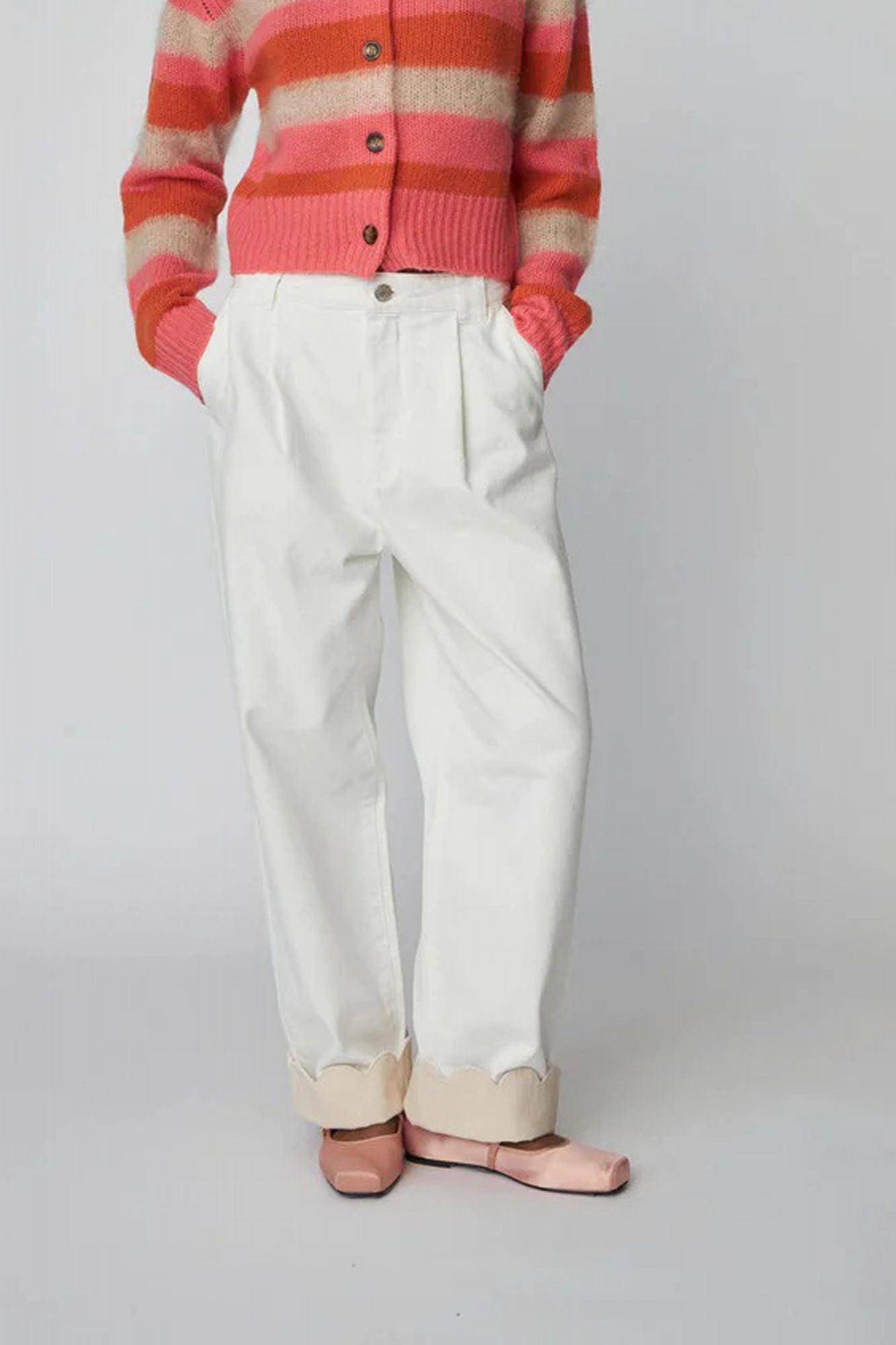 STELLA NOVA TWO-TONED COTTON PANTS en color BLANCO (1)