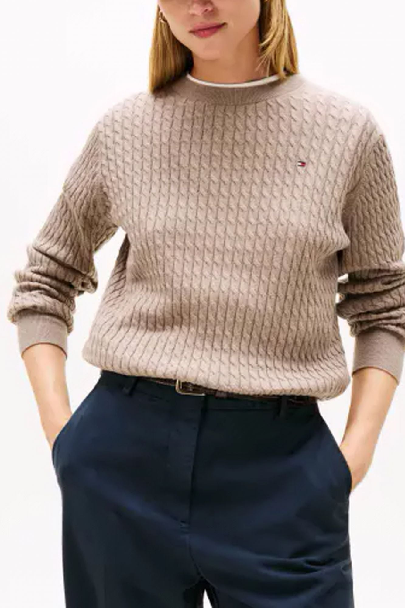 TOMMY HILFIGER CABLE C-NK LS SWEATER en color MARRON (1)