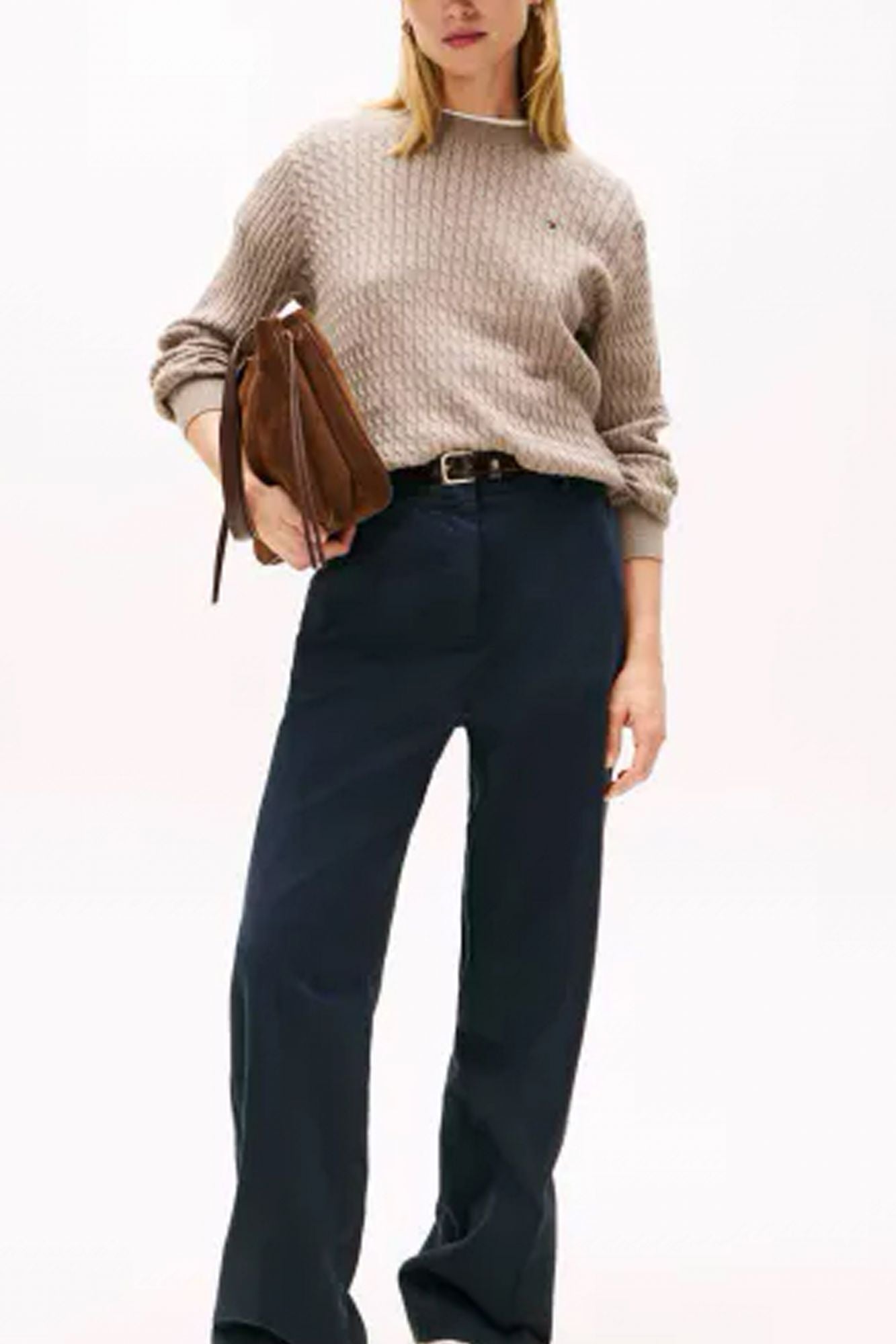 TOMMY HILFIGER CABLE C-NK LS SWEATER en color MARRON (3)