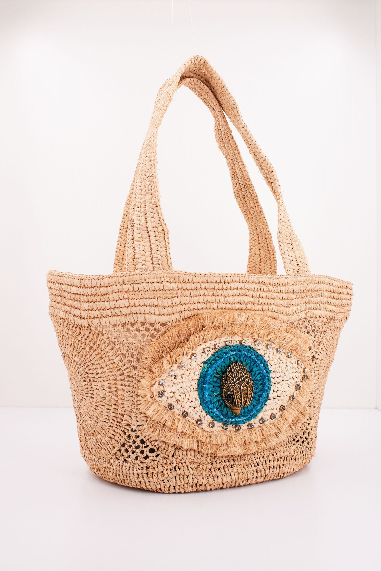 KURT GEIGER LONDON RAFFIA EYE BASKET TOTE en color MARRON CLARO (2)