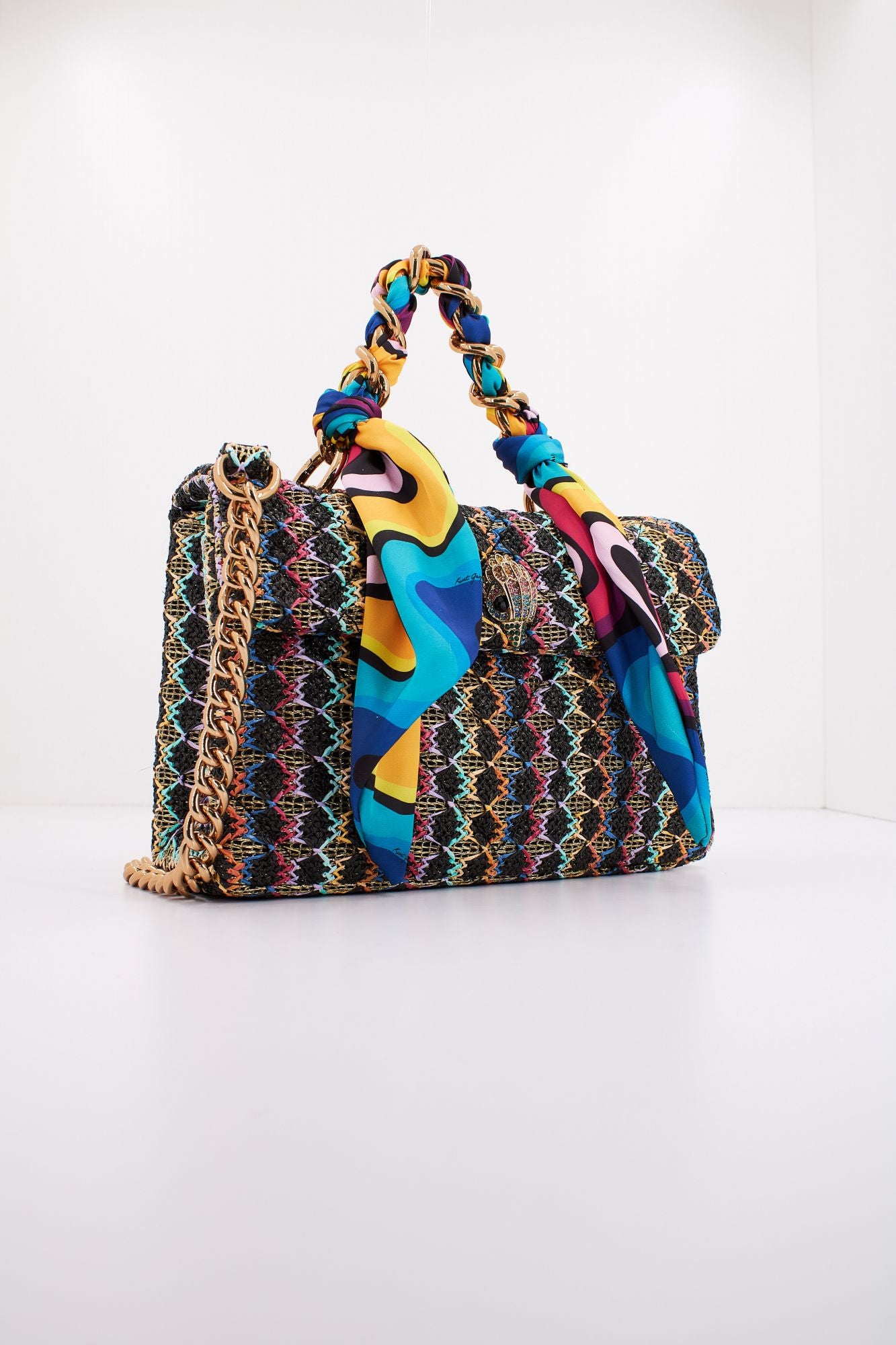 KURT GEIGER LONDON RAFFIA KENSINGTON BAG H en color NEGRO (2)