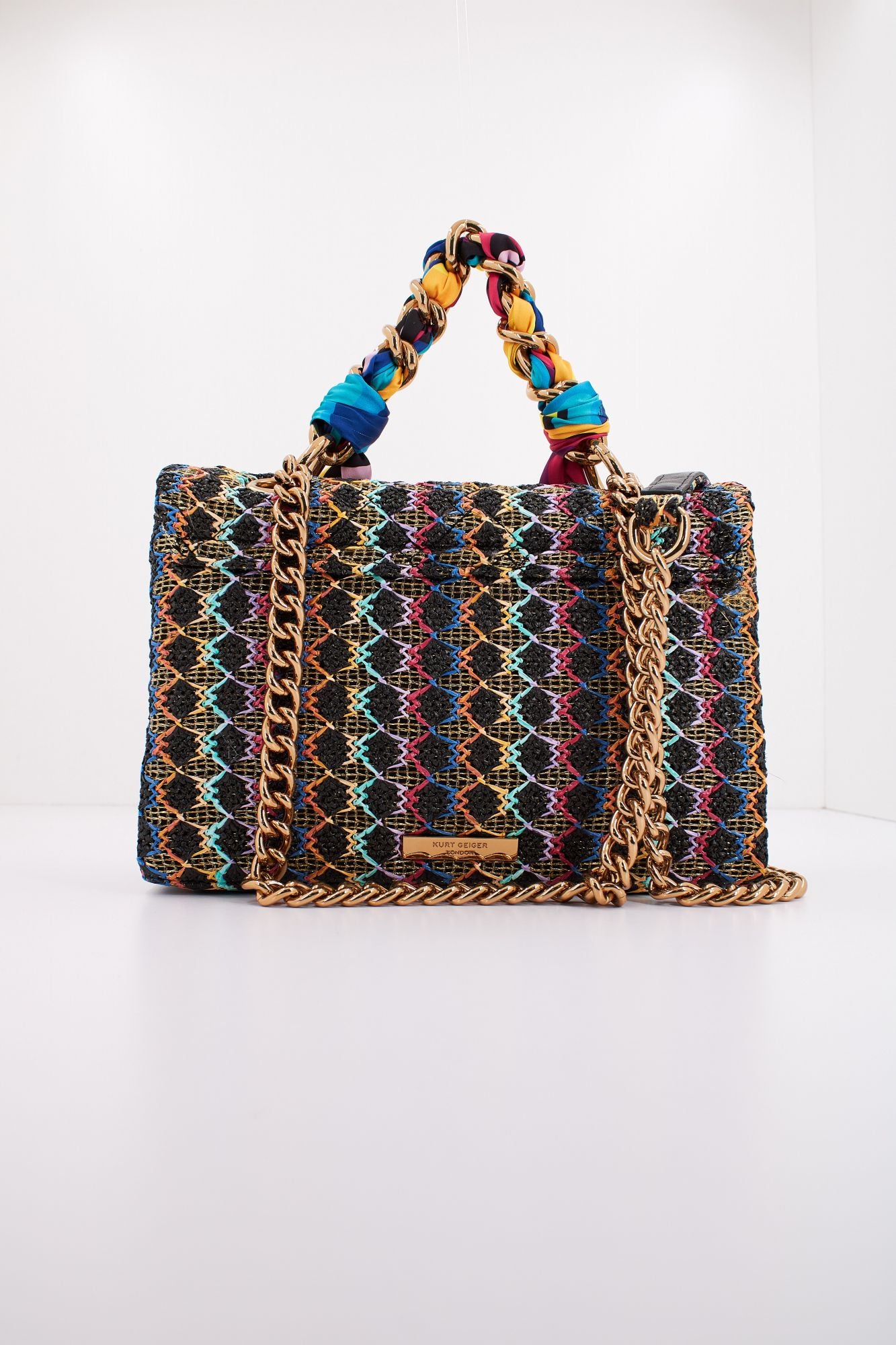 KURT GEIGER LONDON RAFFIA KENSINGTON BAG H en color NEGRO (3)